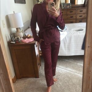 re:named Burgundy Satin Wrap Jumpsuit